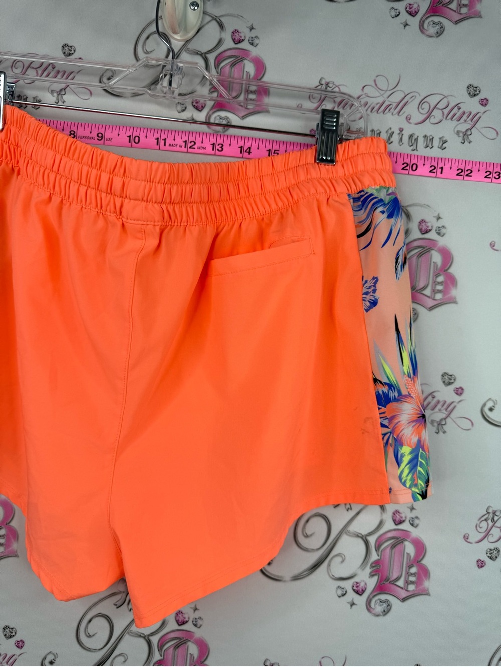 George shorts bright Neon Coral Athletic Shorts with Floral Side Panels - Picture 5 of 8